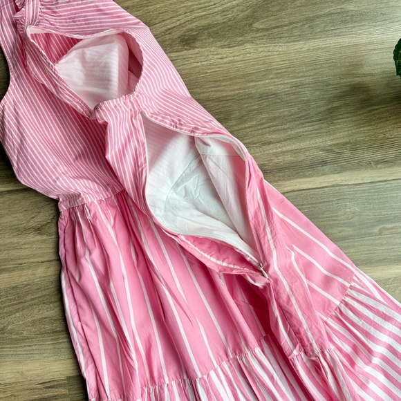 J.Crew Sleeveless Seersucker Tiered Popover Mixed Stripe Pink Poplin Dress Siz S - Picture 11 of 13